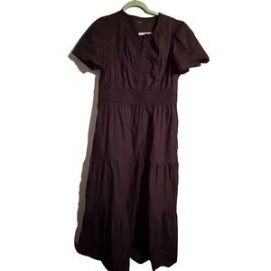 Quince Women Organic Cotton Poplin Tiered Maxi Dress Black L Boho Cottagecore